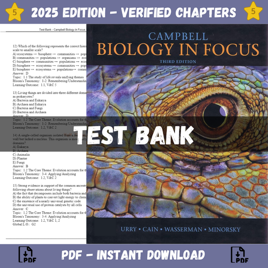 Test Bank – Campbell Biology in Focus, 3rd Edition (Urry, 2020)