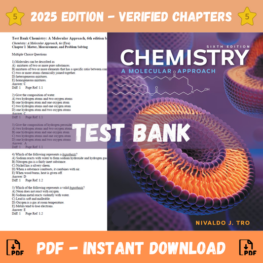 Test Bank - Chemistry A Molecular Approach, 6th edition (Tro, 2024)
