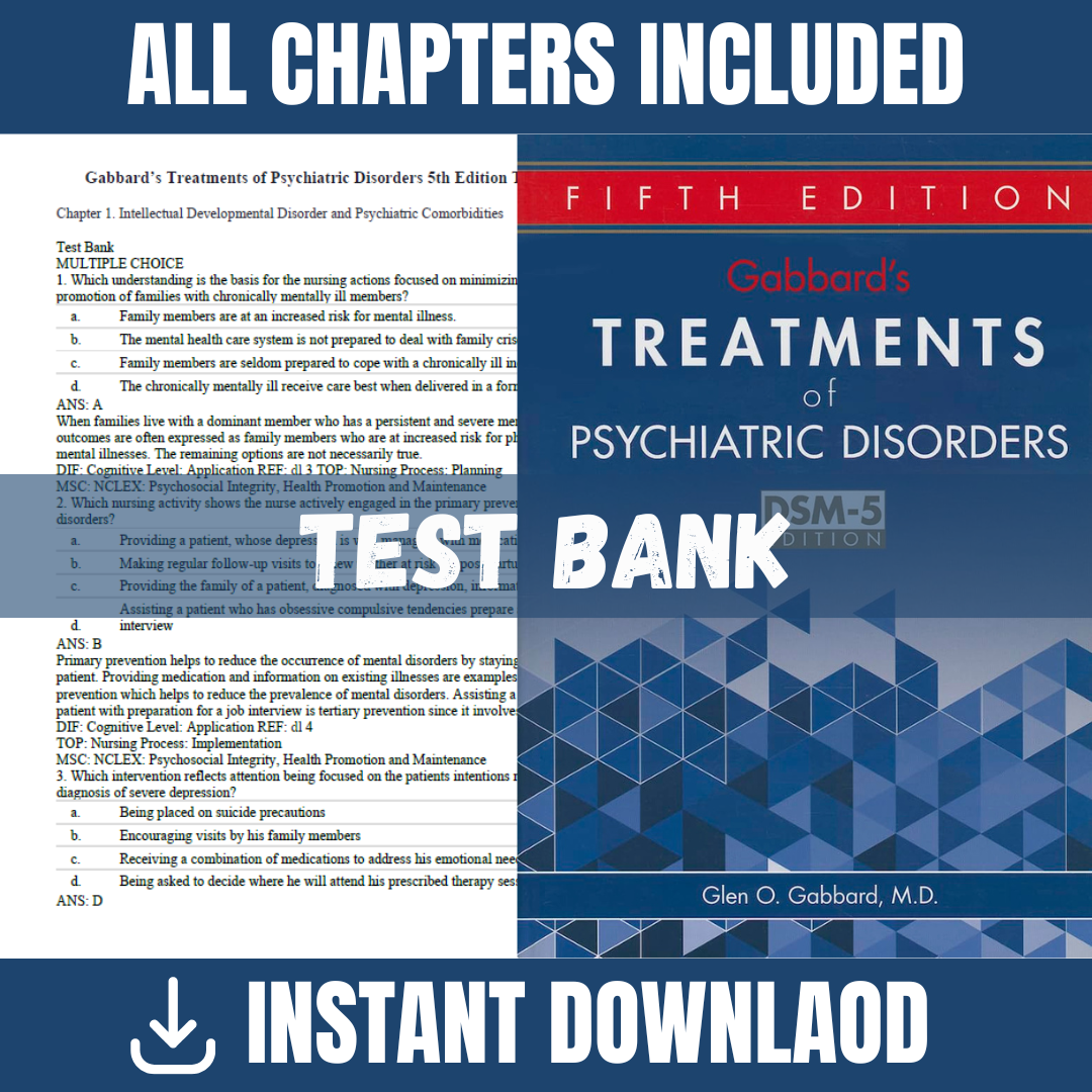 Test Bank - Gabbard’s Treatments of Psychiatric Disorders, 5th Edition (Glen O. Gabbard, 2014)