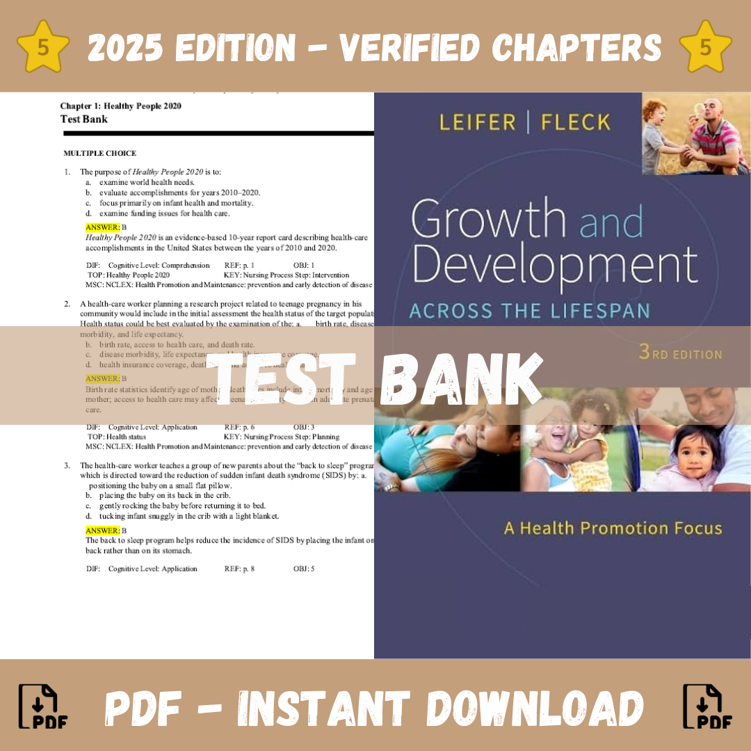 Test Bank - Growth and Development Across the Lifespan A Health Promotion Focus, 3rd Edition (Gloria Leifer, 2021)