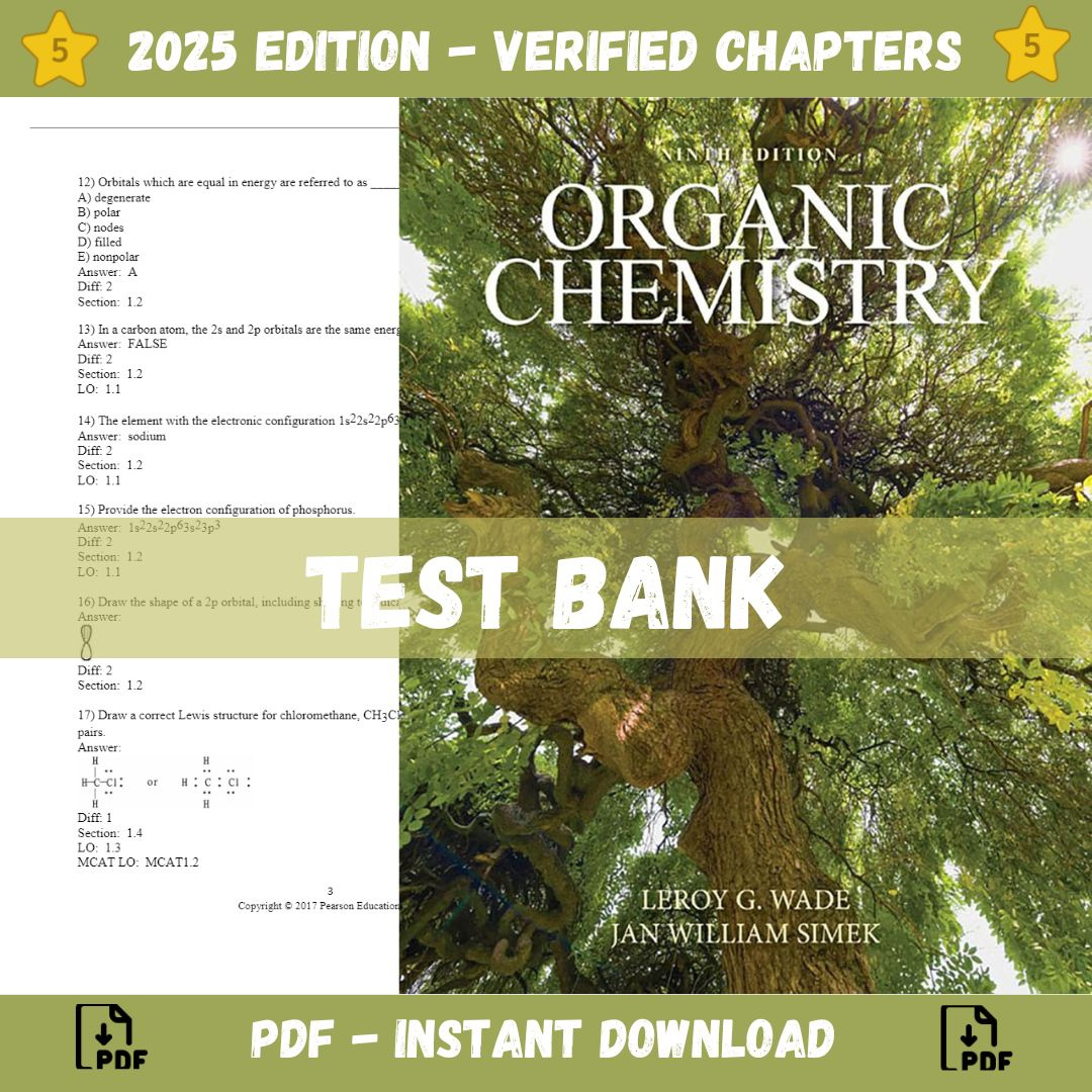 Test bank - Organic Chemistry 9th Edition (Leroy ,2016)