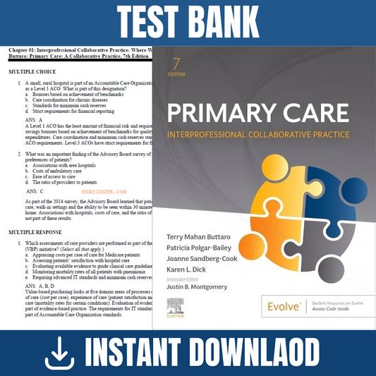 Test Bank - Primary Care Interprofessional Collaborative Practice 7th Edition ( Buttaro)