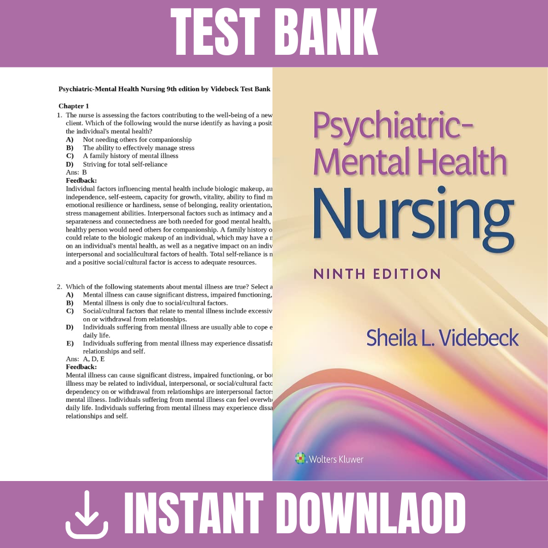 Test bank To Psychiatric Mental Health Nursing, 9th Edition By (Videbeck, 2023)