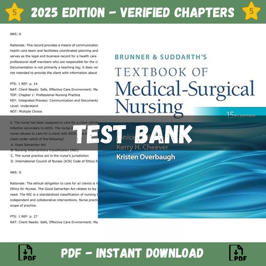 Test Bank - Brunner & Suddarth's Textbook of Medical-Surgical Nursing, 15th Edition, (Janice L Hinkle, 2023)