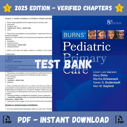 Test Bank - Burns’ Pediatric Primary Care, 8th Edition (Lee Garzon, 2024)