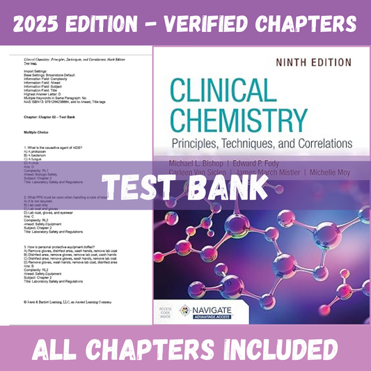 Test Bank - Clinical Chemistry: Principles, Techniques, and Correlations, 9th Edition (Bishop, 2017)