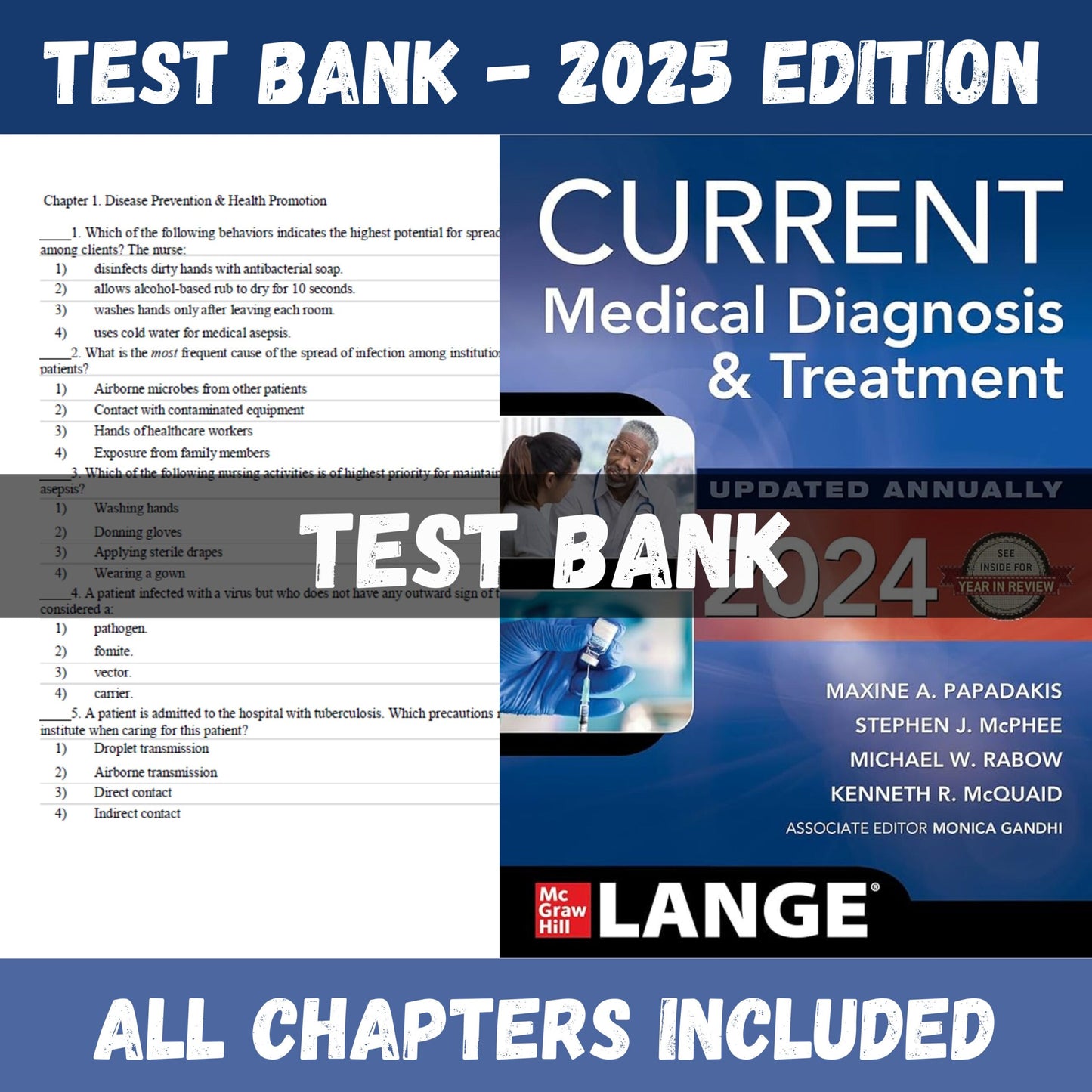 Test Bank - Current Medical Diagnosis And Treatment 2024, 63rd Edition (Maxine Papadakis, 2024)