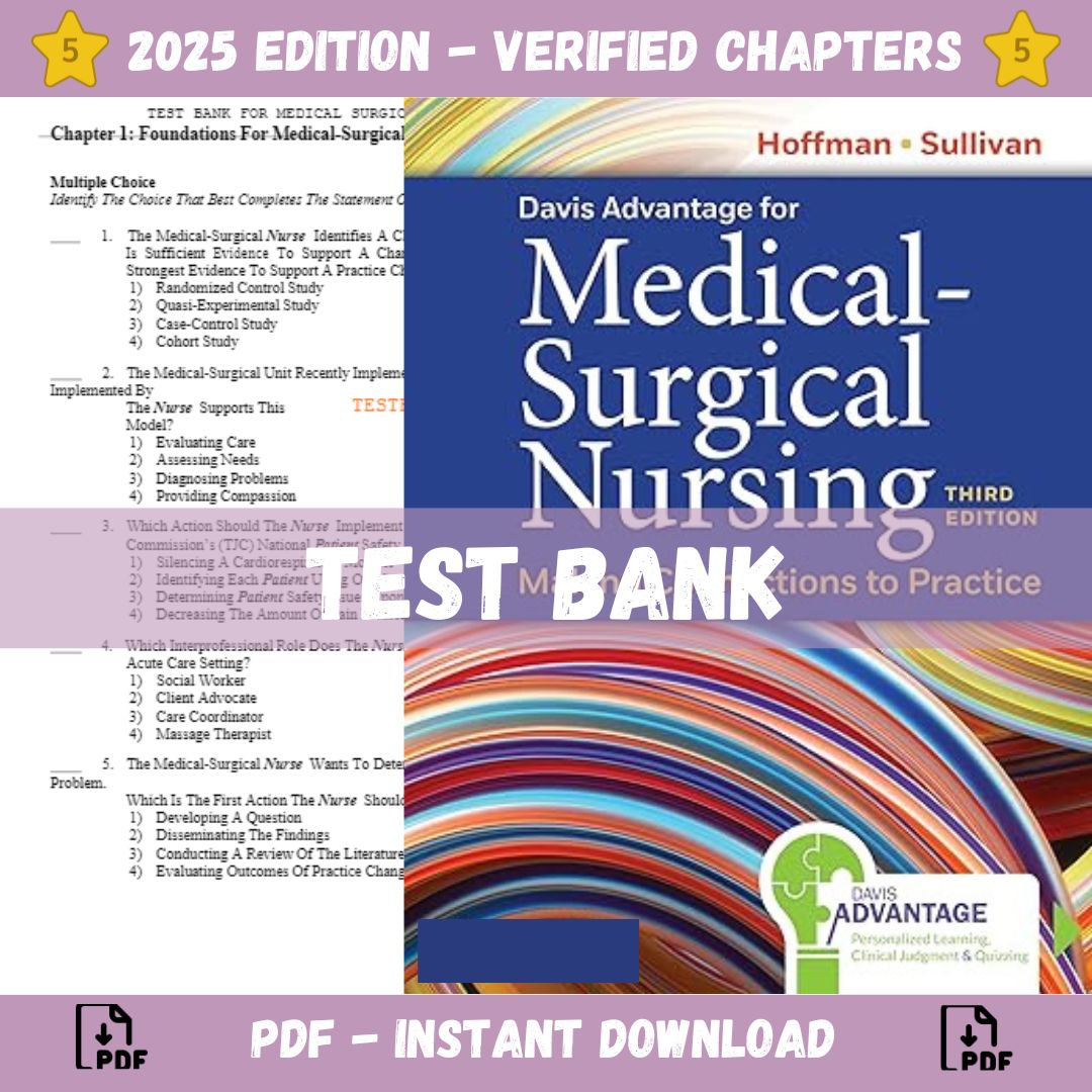 Test Bank – Davis Advantage for Medical-Surgical Nursing 3rd Edition (Hoffman, 2023)