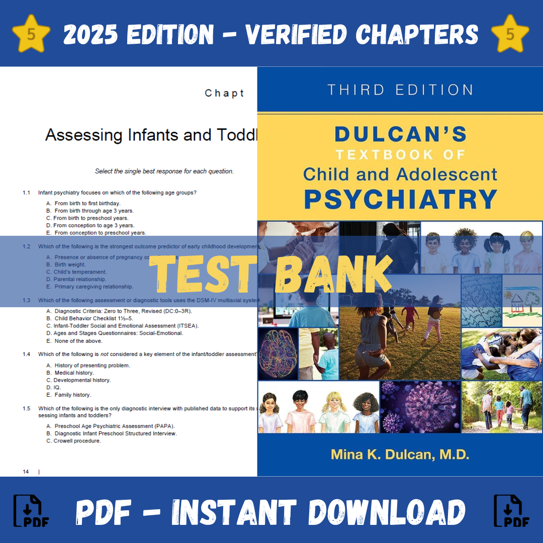 Test Bank -  Dulcan's Textbook of Child and Adolescent Psychiatry, 3rd Edition (Mina K. Dulcan, 2021)
