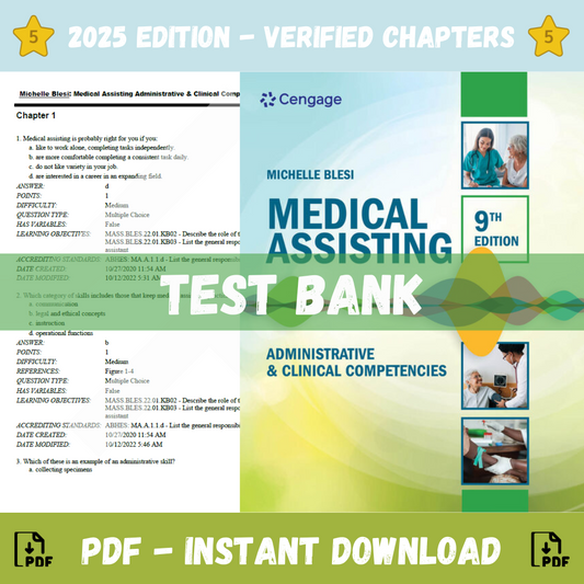 Test Bank - Medical Assisting Administrative & Clinical Competencies, 9th Edition (Michelle Blesi, 2024)