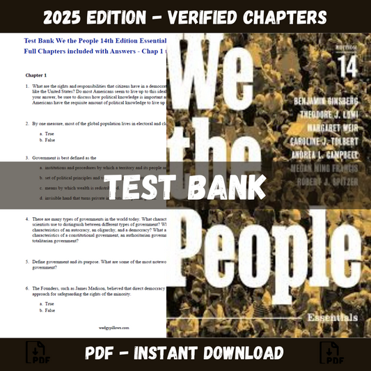 Test Bank For We the People, 14th Edition Essentials (Benjamin Ginsberg)