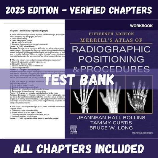 Test Bank For Merrill’s Atlas of Radiographic Positioning and Procedures, 15th edition