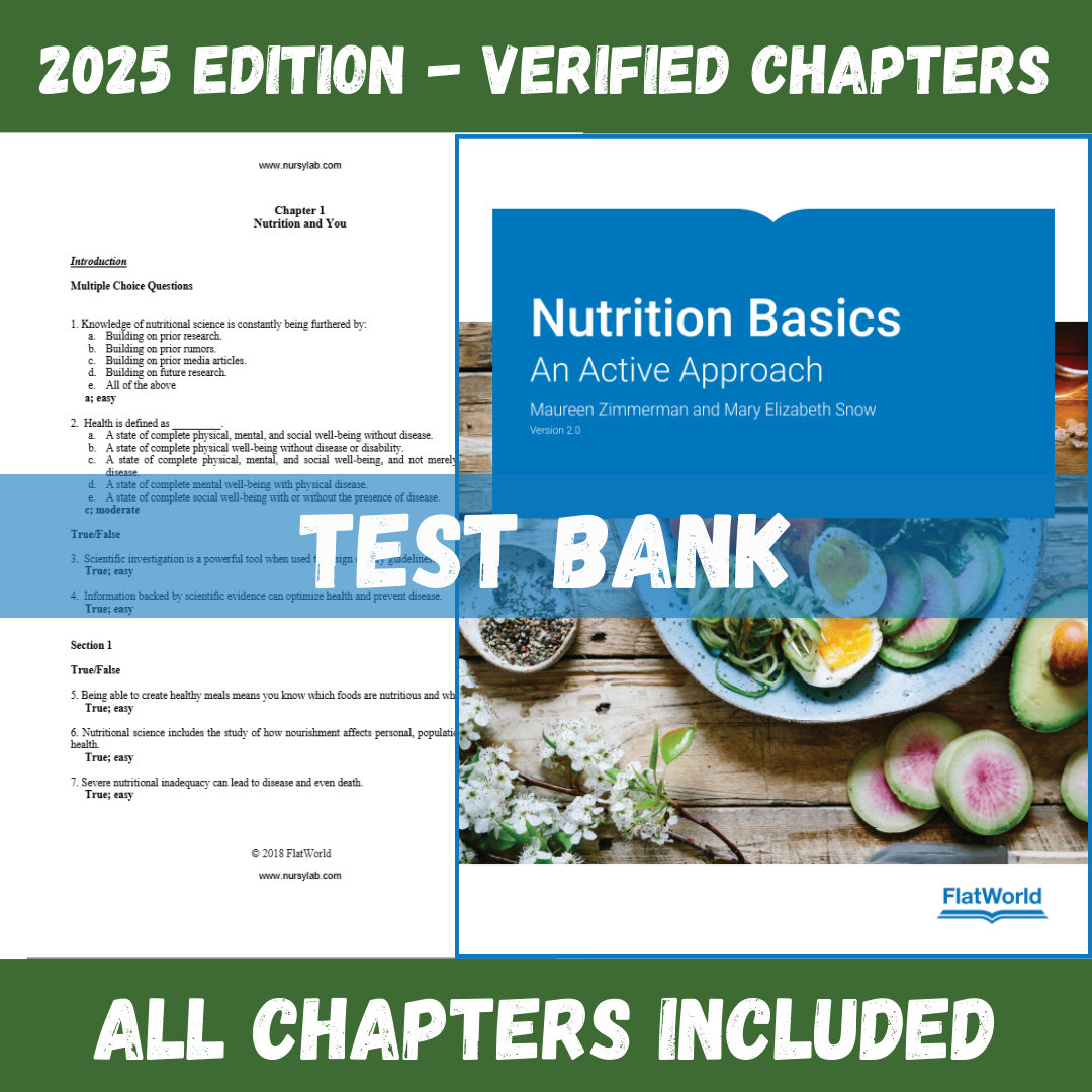 Test Bank - Nutrition Basics: An Active Approach, Version 2.0 (Maureen Zimmerman, 2018)