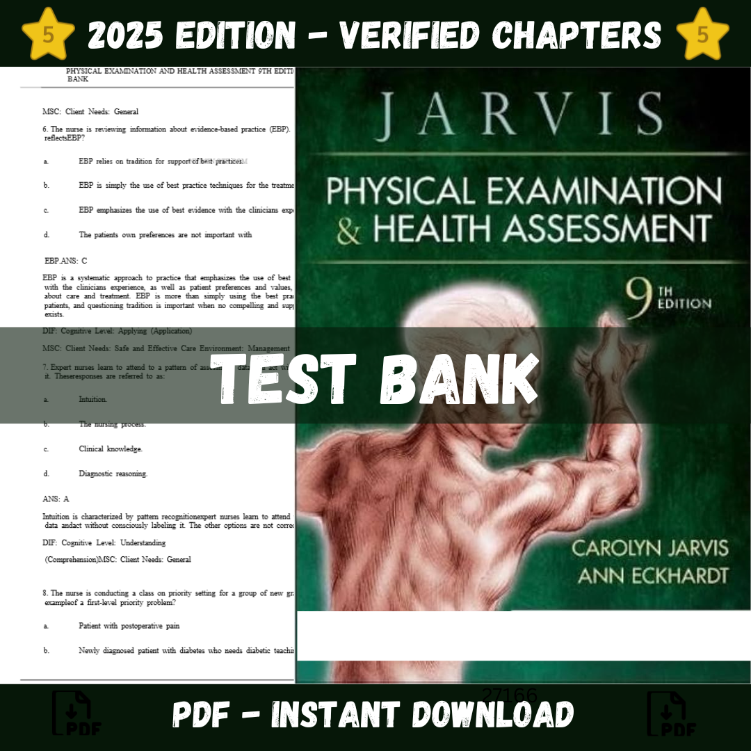 Test Bank - Physical Examination and Health Assessment, 9th Edition (Carolyn Jarvis, 2023)