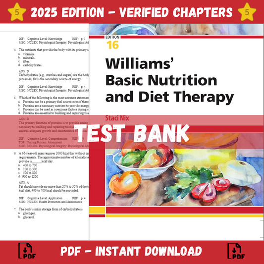 Test bank - Williams' Basic Nutrition & Diet Therapy 16th Edition (McIntosh, 2022)