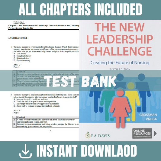 Test Bank - The New Leadership Challenge: Creating the Future of Nursing, 6th Edition (Donna D. Cech, Suzanne L. Saylor, 2020)
